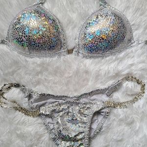 Silver holographic competition bikini